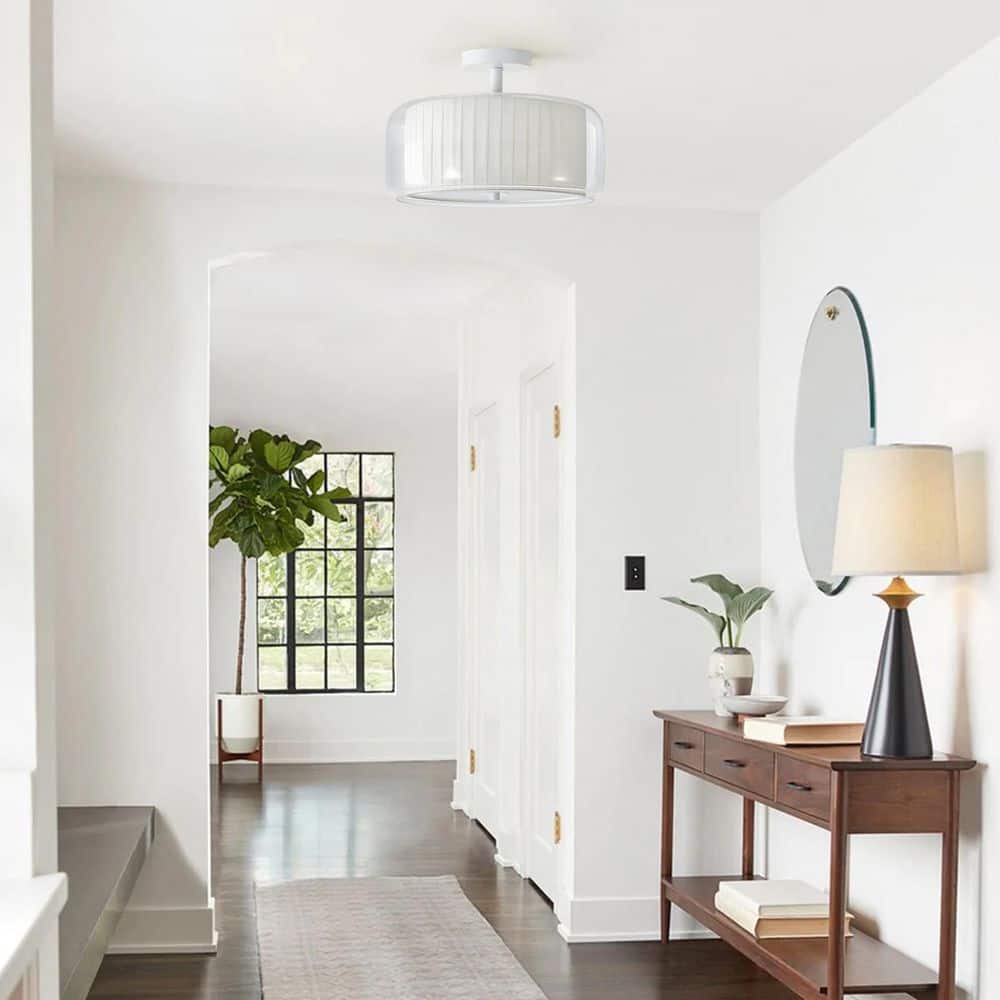 14.96 in. Modern 3-Light Polished Semi Flush Mount Glass Ceiling Light with White Fabric Linen Drum Shade price history on PriceWatchPro