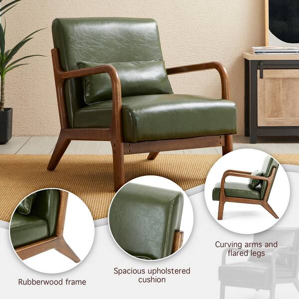 Glitzhome 26 in. Mid-Century Modern Green Faux Leather Arm