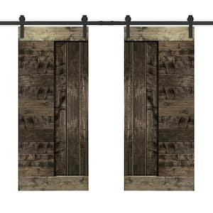 60 in. x 84 in. Espresso Stained DIY Knotty Pine Wood Interior Double Sliding Barn Door with Hardware Kit