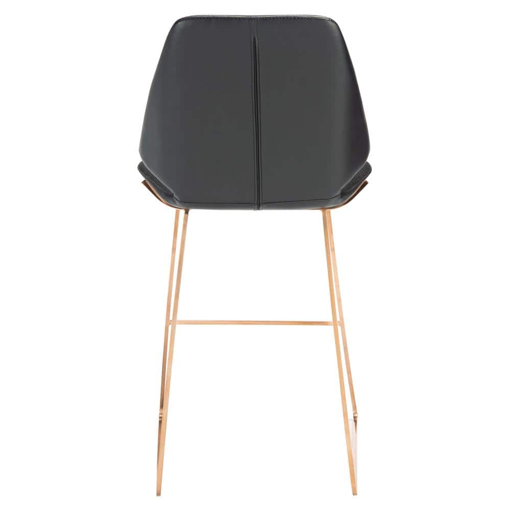 Saddle Style Black Leather Counter Stool with Gold Metal Frame