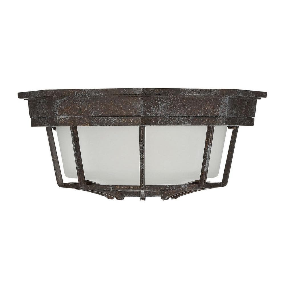 Rustic Bronze Frosted Glass Outdoor Flush Mount Light