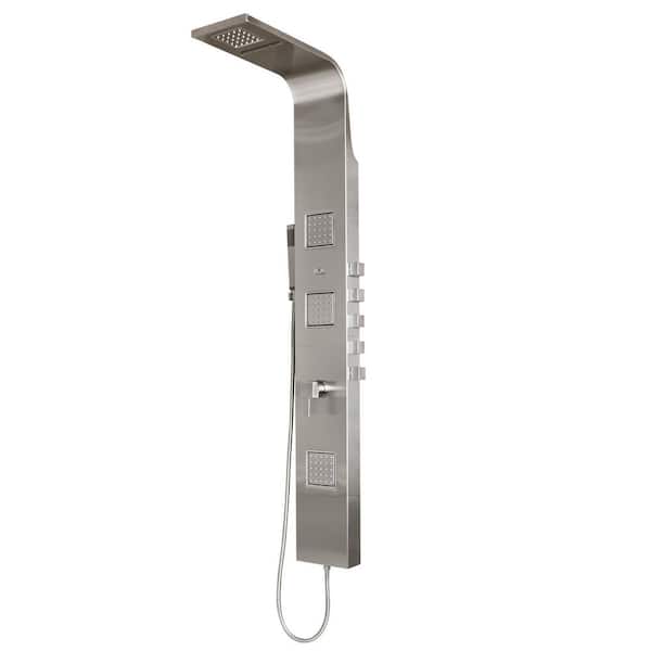 Waimea 3-Jet Shower System with Rainfall and Waterfall Showerheads in Brushed Stainless