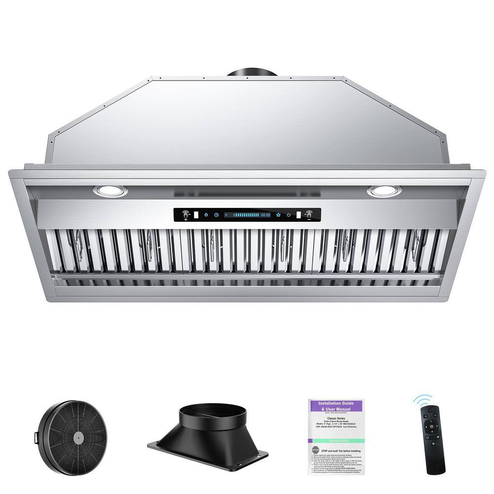 Dalxo 36 in. 600CFM Convertible Insert Range Hood in Stainless Steel with 4 Speed Gesture