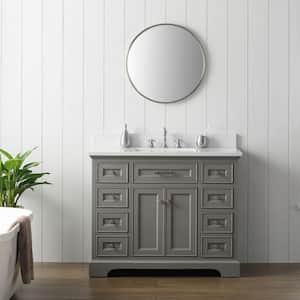 Thompson 42 in. W x 22 in. D Bath Vanity in Gray with Engineered Stone Vanity Top in Carrara White with White Sink