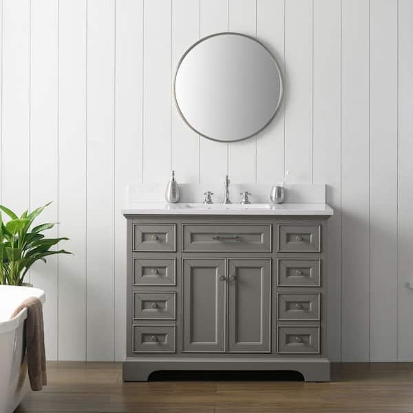 SUDIO Thompson 42 in. W x 22 in. D Bath Vanity in Gray with Engineered Stone Vanity Top in Carrara White with White Sink