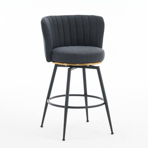 Zeus & Ruta Gray Metal Swivel Adjustable Outdoor Bar Stool with Upholstered Cushion for Dining, Bar, Set of 2