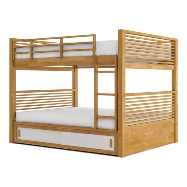 Anna Light Oak Twin over Twin Convertible Bunk Bed with Reversible Ladder