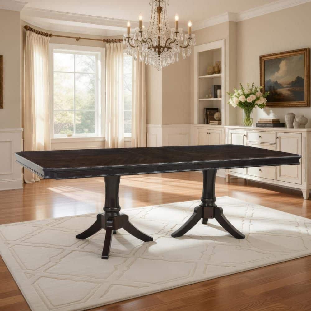 Stoe Brown Engineered Wood Rectangle 95.5 in. Pedestal Base Dining Table Seating for 10