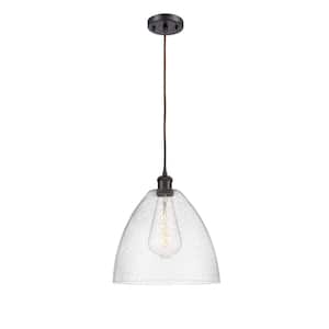 Bristol Glass 60-Watt 1 Light Oil Rubbed Bronze Shaded Mini Pendant Light with Seeded glass Seeded Glass Shade