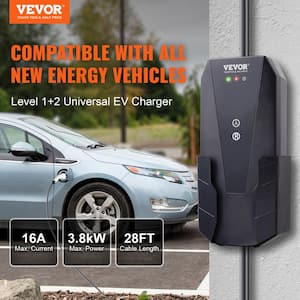 Level 1+2 EV Charger 16 Amp 120/240V Electric Vehicle Charger with 28 ft. Charging Cable NEMA 6-20P & NEMA 5-15 Adapter