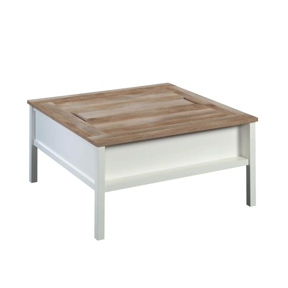 SAUDER Cottage Road 38.465 in. Soft White Square Composite Coffee Table  with Removable Gaming Top 433850 - The Home Depot