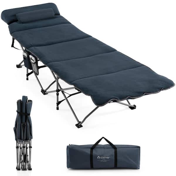 Costway Folding Retractable Travel Camping Cot with Removable Mattress and Carry Bag Blue