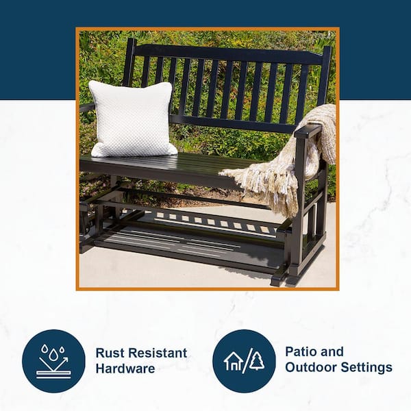 Torrey 50 in. Black Wood Loveseat Porch Glider Outdoor Bench