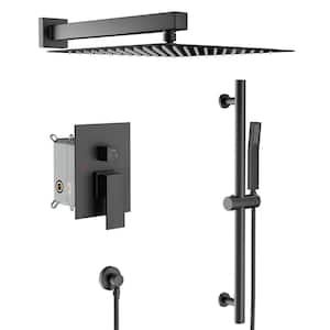 2-Spray Patterns with 1.8 GPM 10 in. Wall Mount Dual Shower Heads in Black