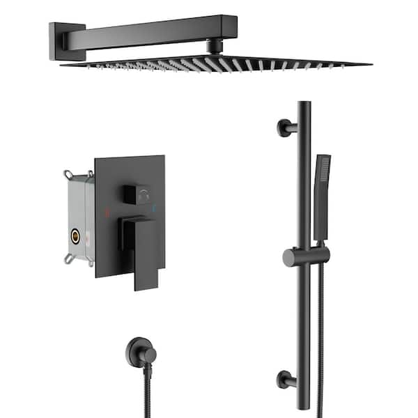 LORDEAR 2-Spray Patterns with 1.8 GPM 12 in. Wall Mount Dual Shower Heads in Black