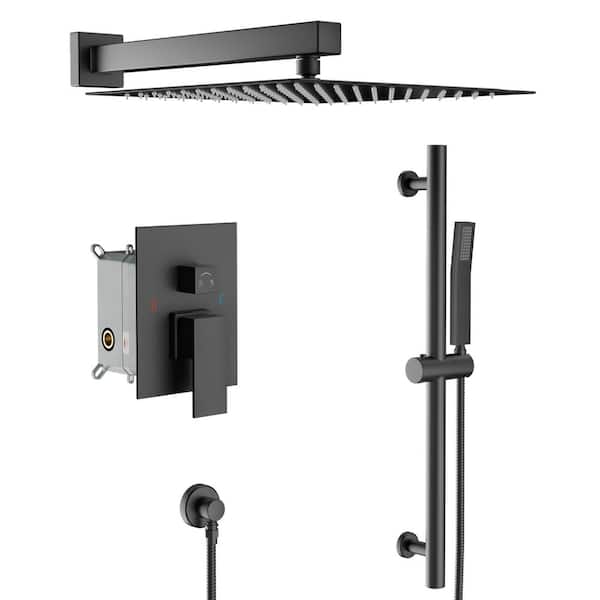 LORDEAR 2-Spray Patterns with 1.8 GPM 10 in. Wall Mount Dual Shower Heads in Black