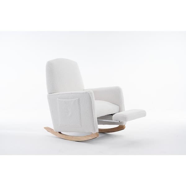 Ivory Cotton Linen Fabric Nursery Rocking Chair with Adjustable Footrest