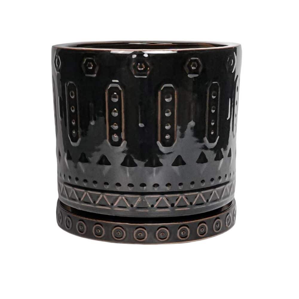 Black Ceramic Planter with Drainage Hole and Plant Saucer, Boho Decorative Planter (12 in. W x 11.2 in. H) price history on PriceWatchPro