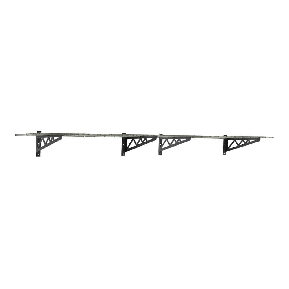 Hammertone Gray Steel Wall-Mounted Garage Shelves with Hooks
