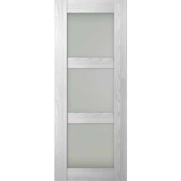 Belldinni Vona 3-Lite 24 in. x 96 in. No Bore 3-Lite Frosted Glass Ribeira Ash Composite Wood Interior Door Slab