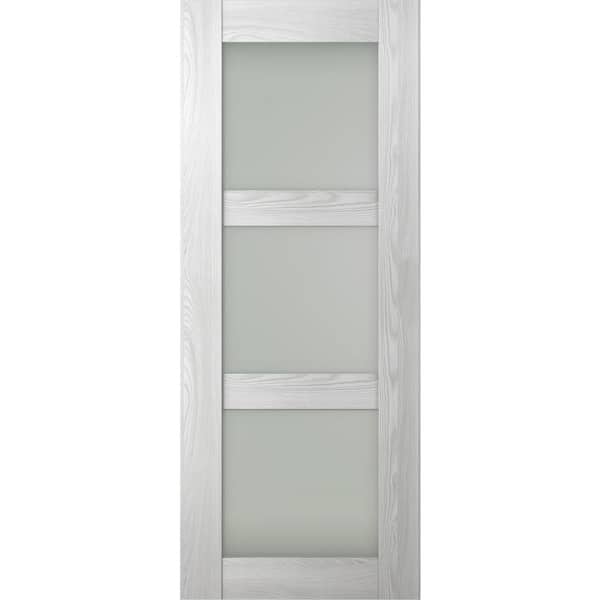 Vona 3-Lite 24 in. x 96 in. No Bore 3-Lite Frosted Glass Ribeira Ash Composite Wood Interior Door Slab