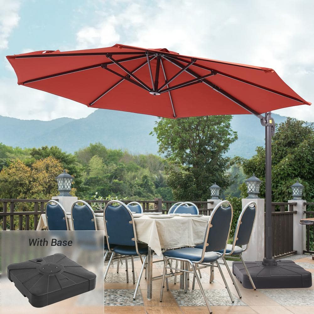 JOYESERY 11 ft. Aluminum Cantilever Patio Umbrella with a Base/Stand ...