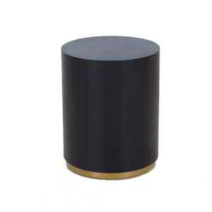 15.6 in. Black Round Wood Coffee Table with Gold Rim Bottom