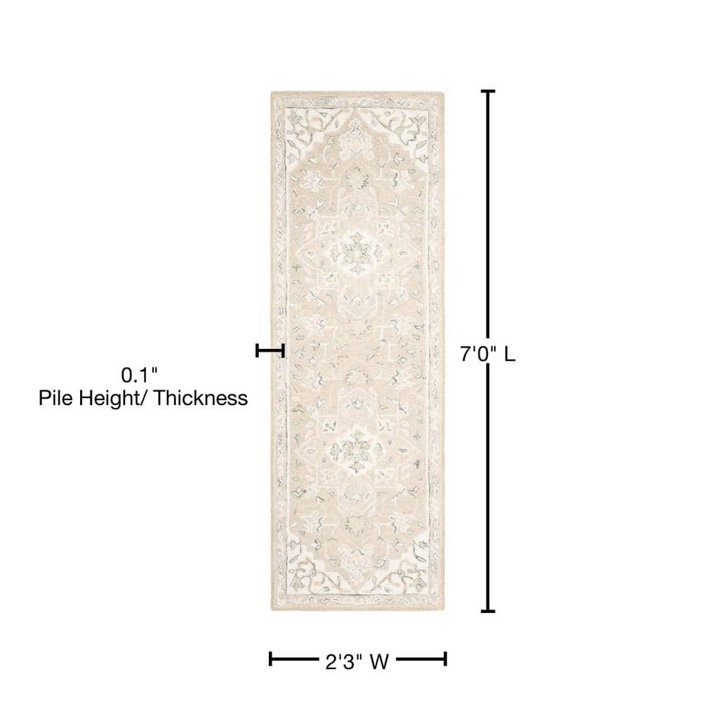 Handmade Light Grey and Ivory Wool Tufted Runner Rug