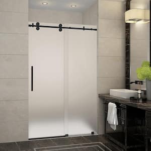 Langham 44 in. - 48 in. x 75 in. Frameless Sliding Shower Door with Frosted Glass in Matte Black