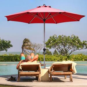 9 ft. Aluminum Market Patio Outdoor Umbrella in Red Without Base