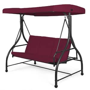 6 ft. 3-Person Free Standing Porch Swing Hammock Bench Chair Outdoor with Canopy in Wine