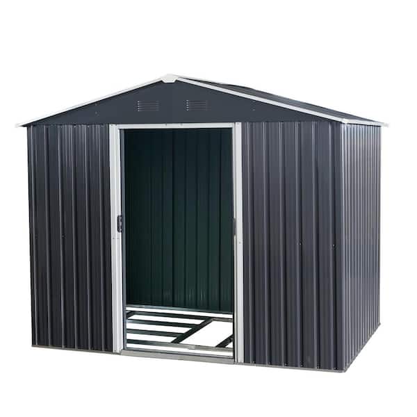 8 ft. W x 6 ft. D Outdoor Metal Storage Shed with Floor Base and Doors in Black (48 sq. ft. )