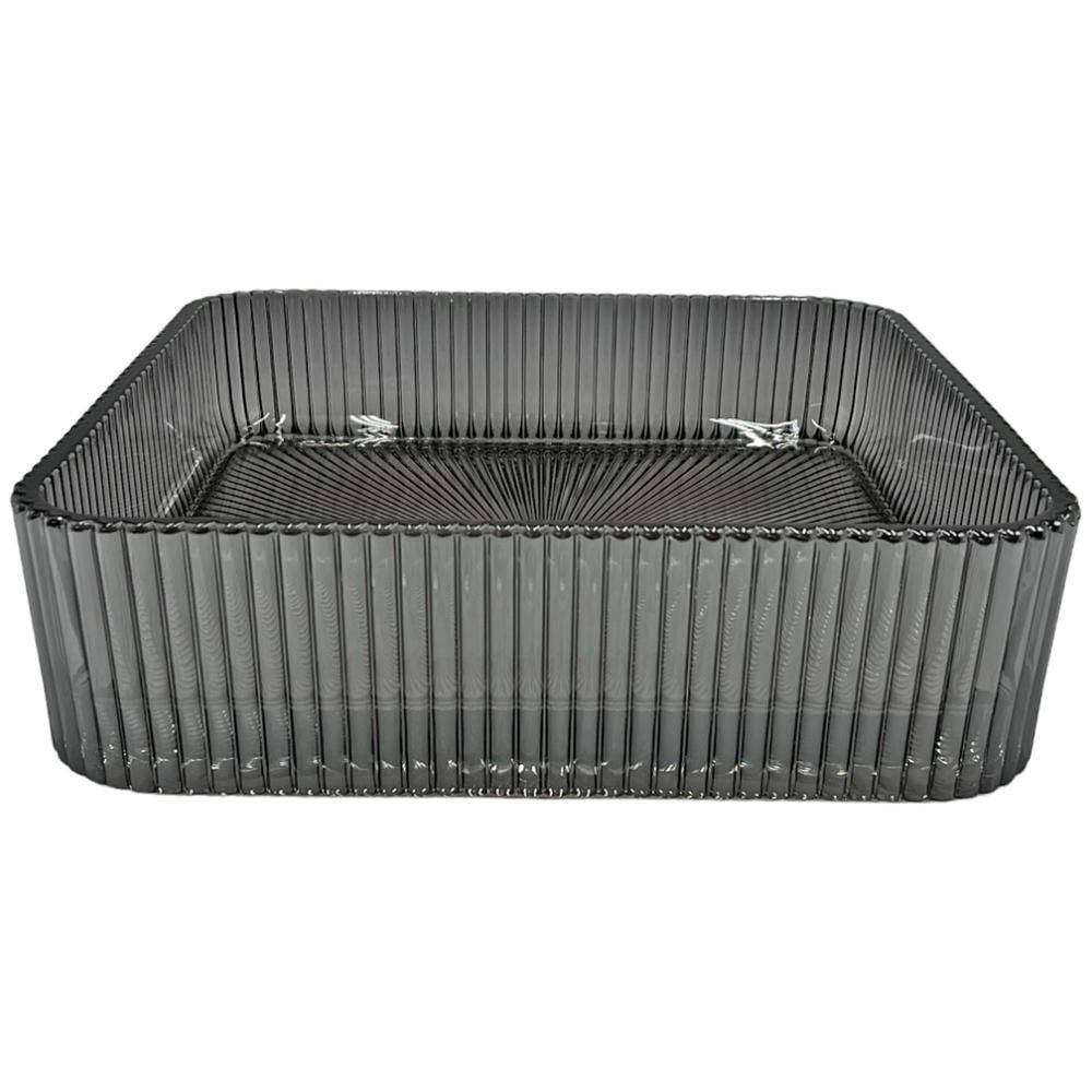 15'' Gray Tempered Glass Square Vessel Sink