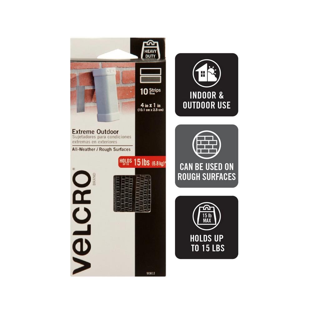 Velcro Brand Extreme Outdoor Fasteners, 1 x 4, Titanium, 10/Pack