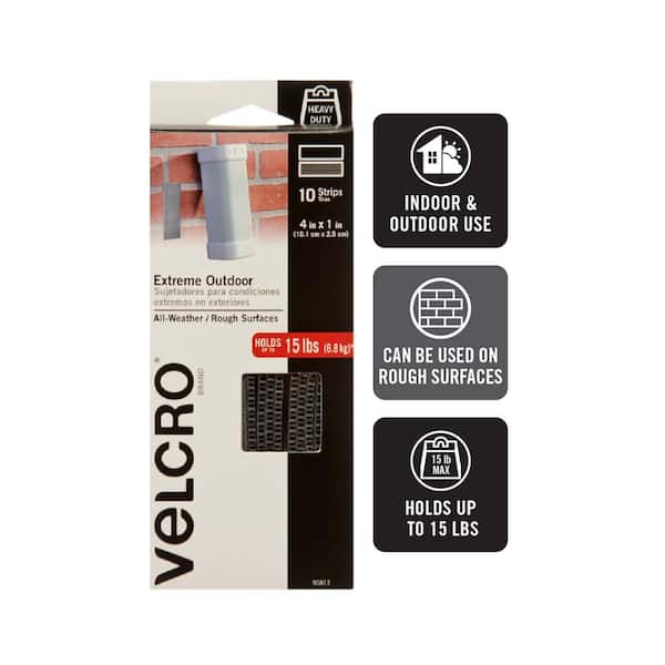 Velcro® Brand Industrial Strength Extreme 1 x 4 Hook & Loop Fastener  Strips, Titanium, 10/Pack (90812)