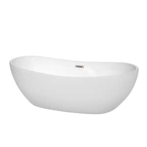 Rebecca 69.6 in. Acrylic Flatbottom Non-Whirlpool Bathtub in White with Brushed Nickel Trim