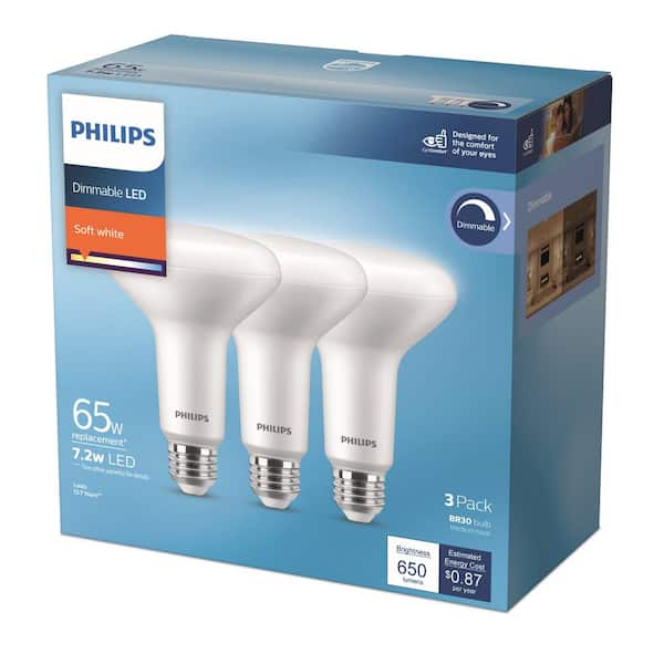 65-Watt Equivalent BR30 Dimmable E26 LED Light Bulb Soft White 2700K (3-Pack)