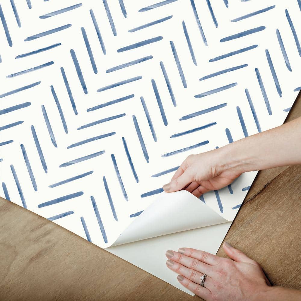 Navy and White Herringbone Peel and Stick Wallpaper Roll