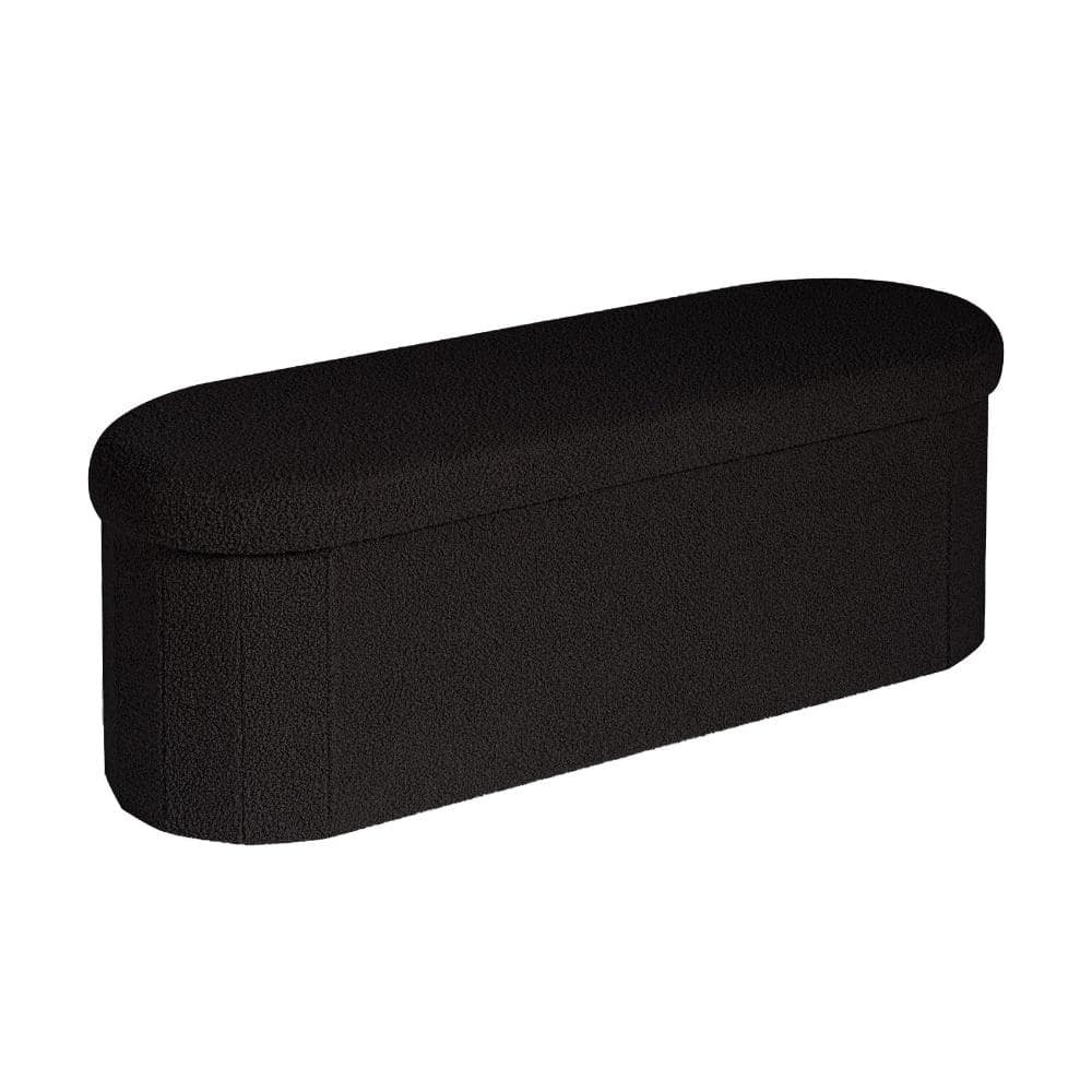 15"D x 43.3"W x 15.5"H Black Collapsible Ottoman with Storage, Sherpa Folding Storage Ottoman Foot Rest