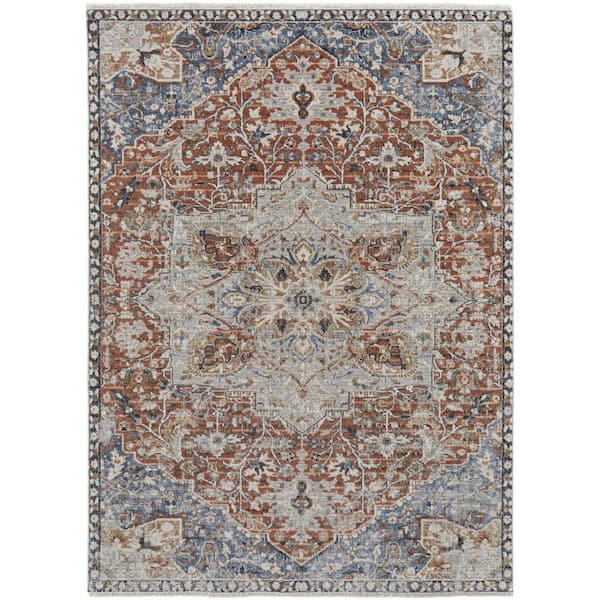 12 ft. X 15 ft. Orange and Ivory Floral Area Rug
