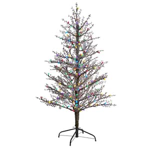 5 ft. Pre-Lit Frosted Berry Twig Artificial Christmas Tree with 200 Multi-Colored Gum Ball LED Lights