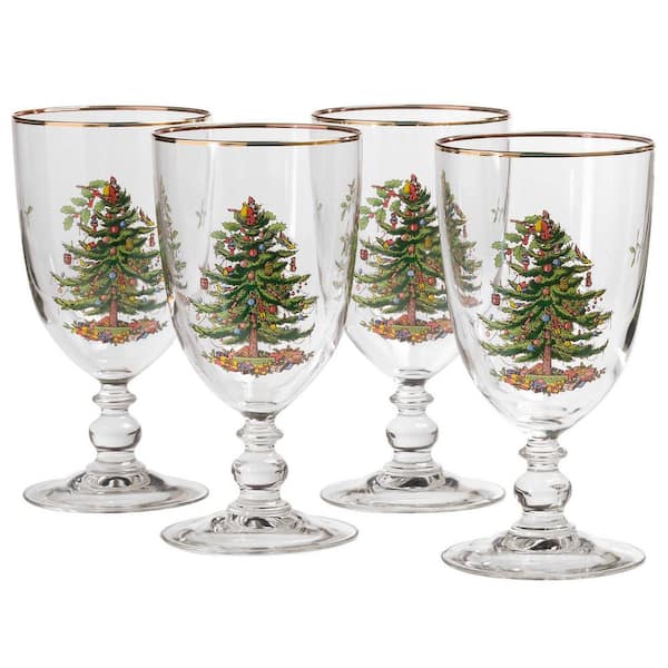 Spode 4-Piece Christmas Tree Glass Pedestal Goblet Set 4339601