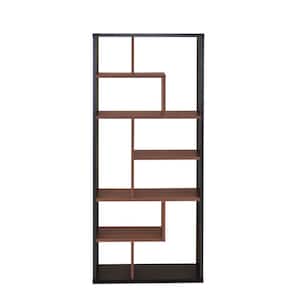 71 in. Black and Walnut Wood 9- Shelf Staggered Cubes Etagere Bookcase