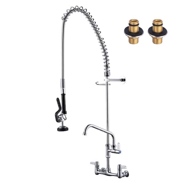 WOWOW Solid Brass 47 in. H Commercial Triple-Handle Pull Down Sprayer Kitchen Faucet with Pre-Rinse Sprayer in Polished Chrome
