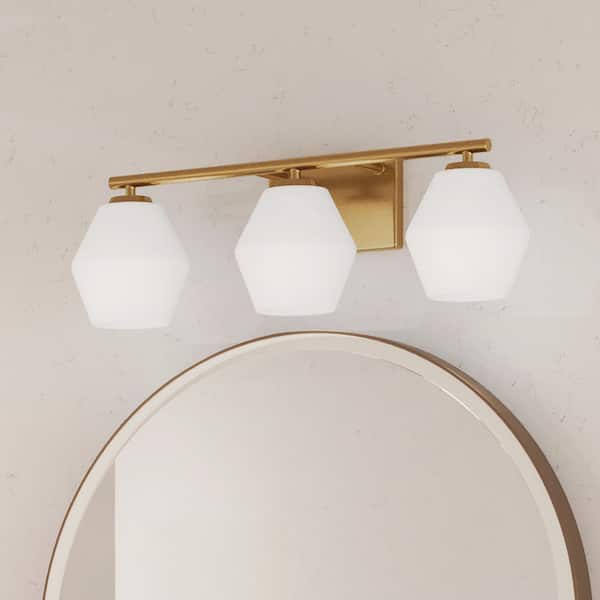 Copeland Collection 24 in. 3-Light Brushed Gold Vanity Light with Etched Opal Glass Shades