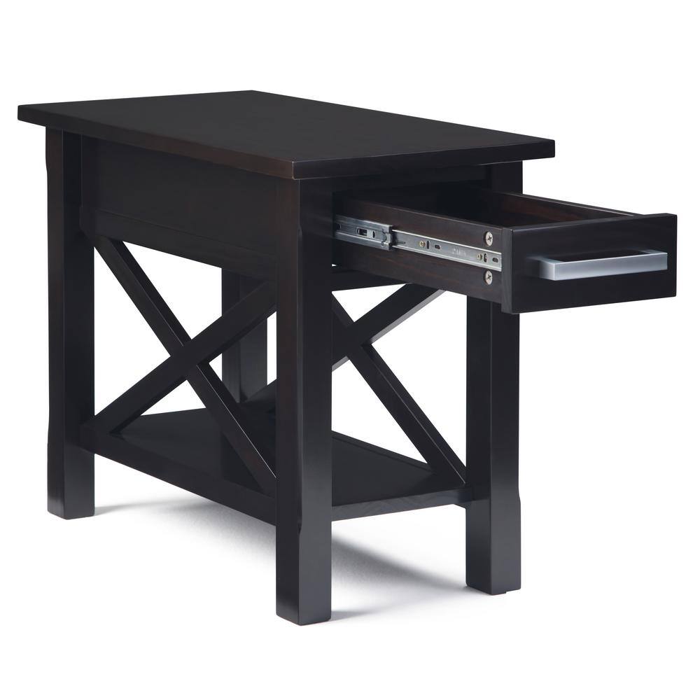 Hickory Brown Wood and Metal Narrow Side Table with Storage