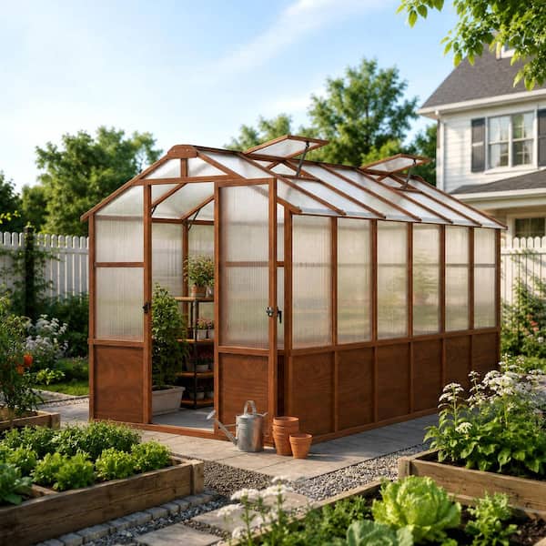Epicpoplar 6 ft. x 12 ft. Walk-In Wood Greenhouse with Twin-Wall