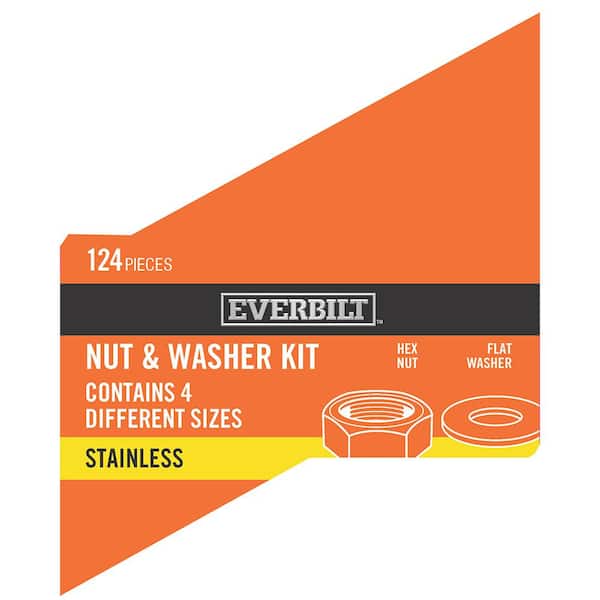 Everbilt Stainless-Steel Nut and Washer Kit (124-Piece per Pack)
