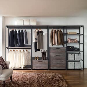 Monica 32 in. W Rustic Gray Wood Closet System Walk-in Closet With 5 Shelves