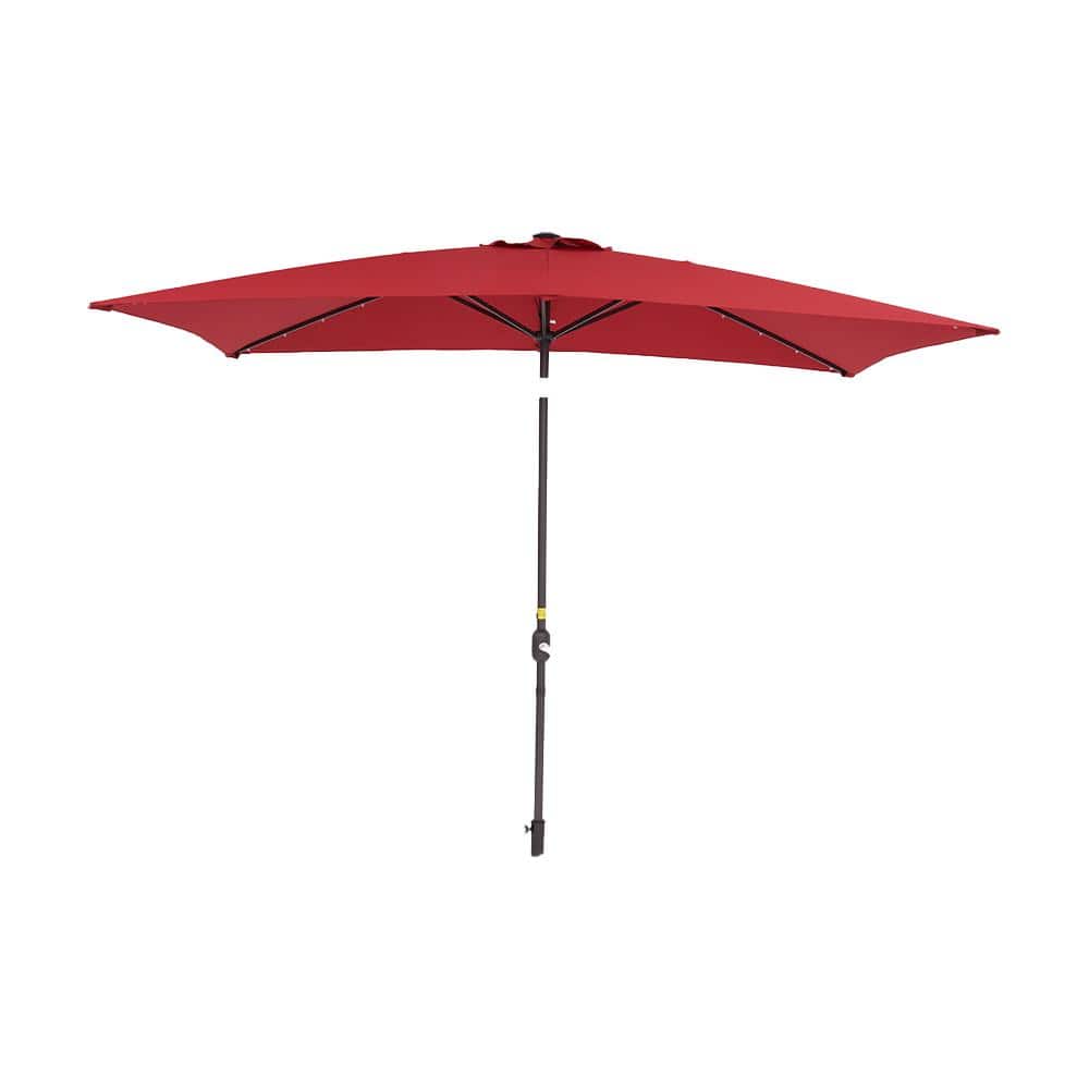 10 ft. x 6.5 ft. Mental Market Patio Umbrella with LED Light in Red